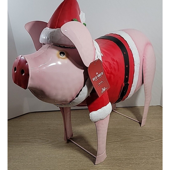 Red Shed Christmas Metal Santa Clause Pig Piggy ZT231366 Indoor Outdoor Decor - Picture 1 of 14